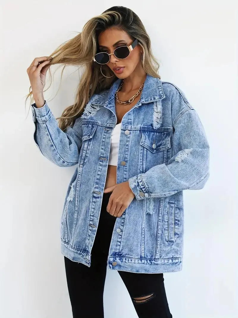 Lena - Jachetă din denim cu croială lejeră și mai multe buzunare
