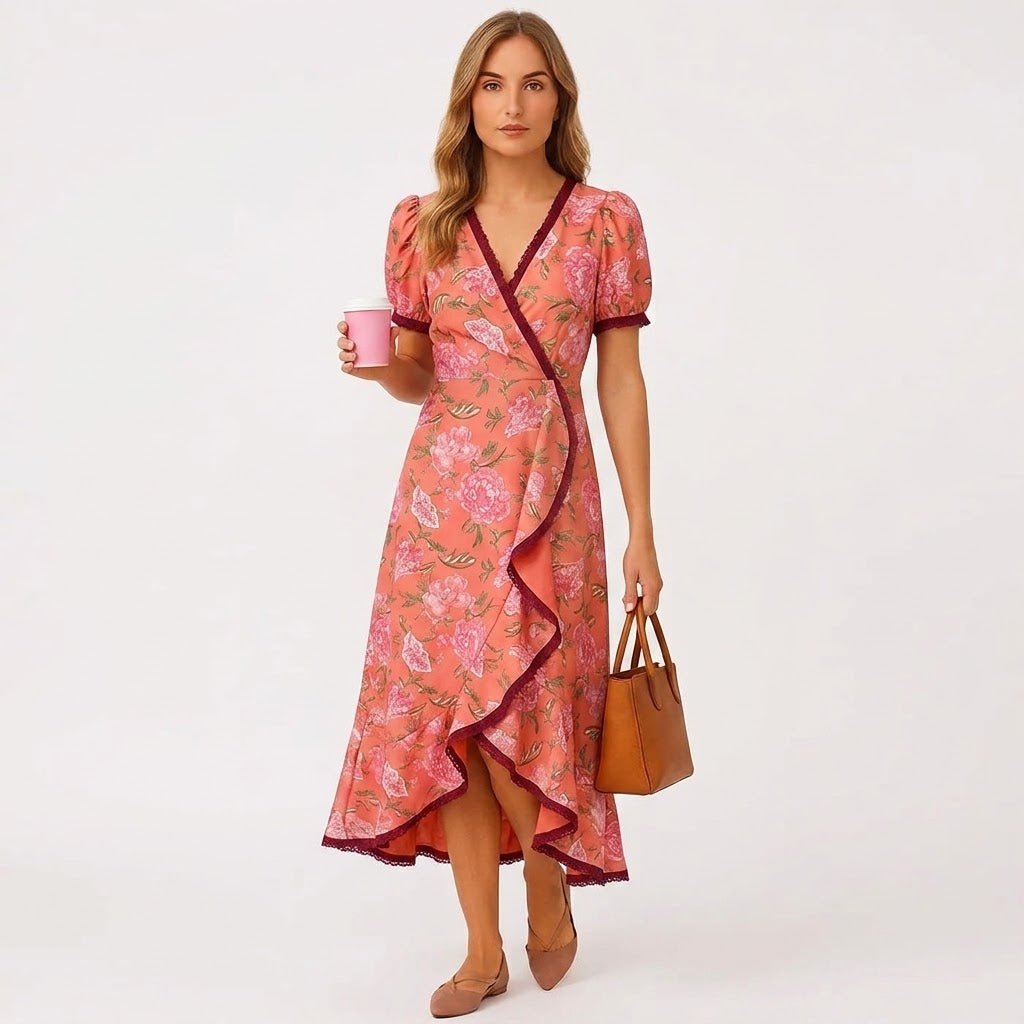 Sofia – Vestido maxi de manga curta com cinto na cintura