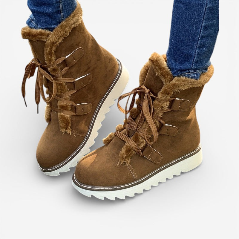 Aoibhe – Round Toe Ankle Boots with Fur Lining | Lace Up Adjustable Fit | Soft Cozy Lining for Warmth | Sizes 36–41 | Pink, Khaki, Dark Brown, Brown, Black