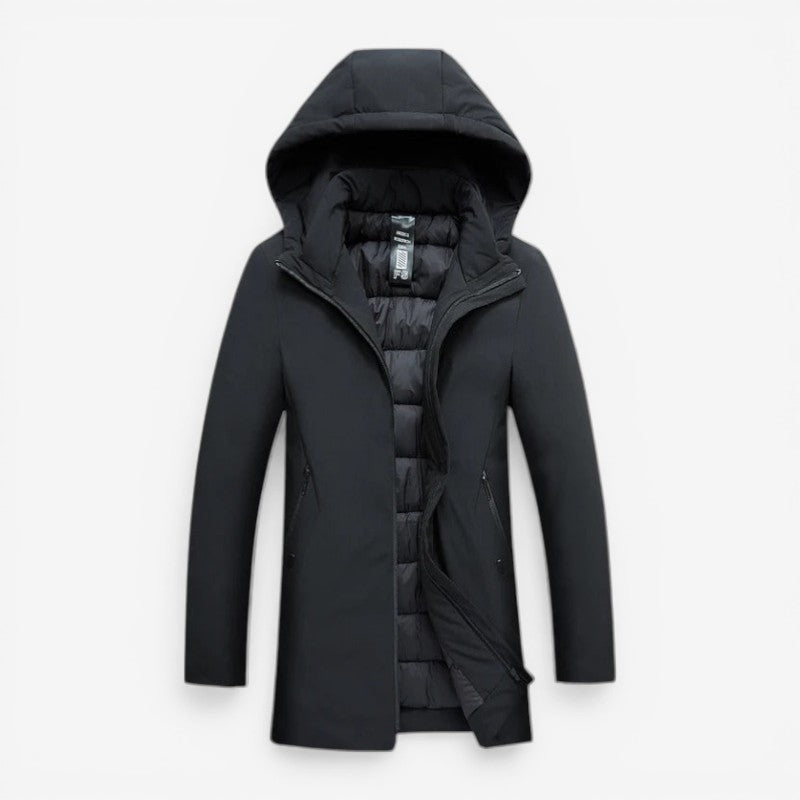 David - Jachetă matlasată cu glugă și închidere cu fermoar | Buzunare laterale pentru esențiale | Mărimi S–3XL | Negru, Gri