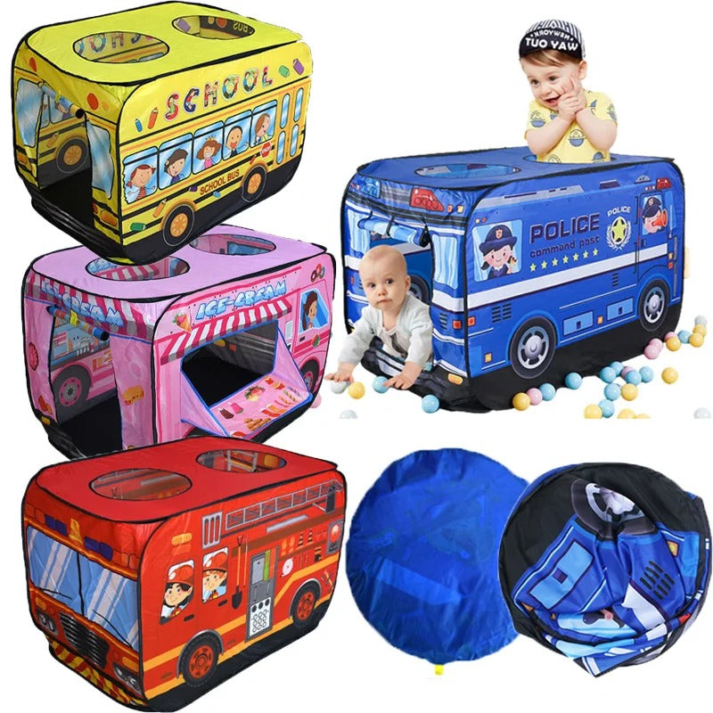 PlayScape – Tente de jeu pliable avec imprimé de bus et camion de pompiers