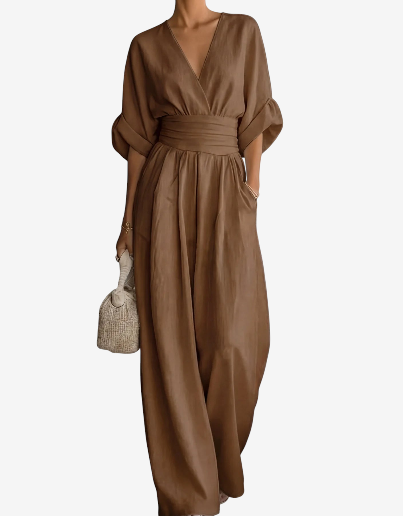 Combinaison élégante pour femme à col en V et jambes larges