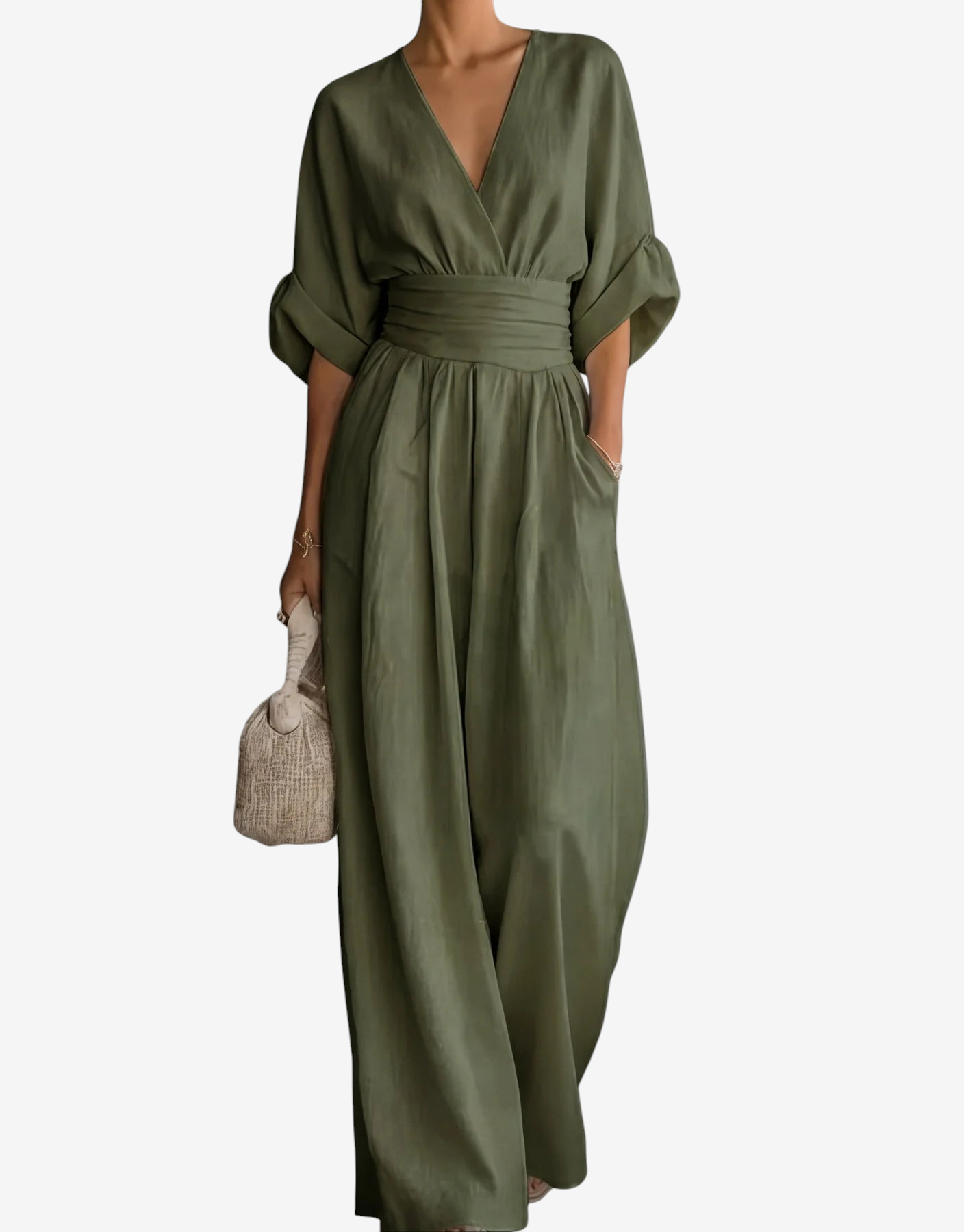 Combinaison élégante pour femme à col en V et jambes larges