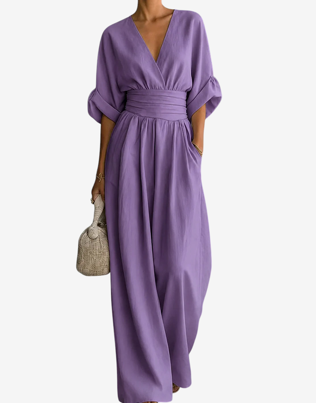 Combinaison élégante pour femme à col en V et jambes larges