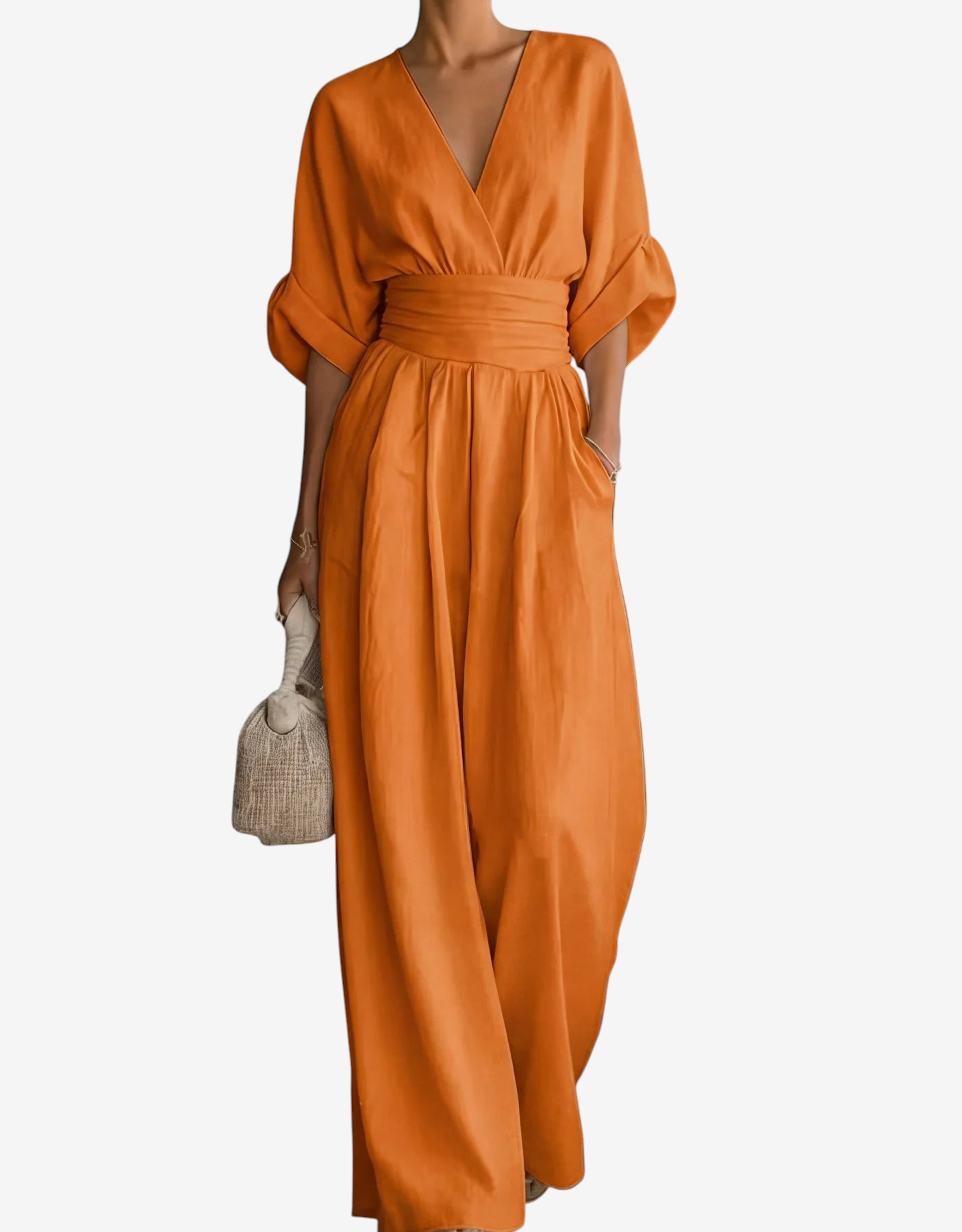 Combinaison élégante pour femme à col en V et jambes larges