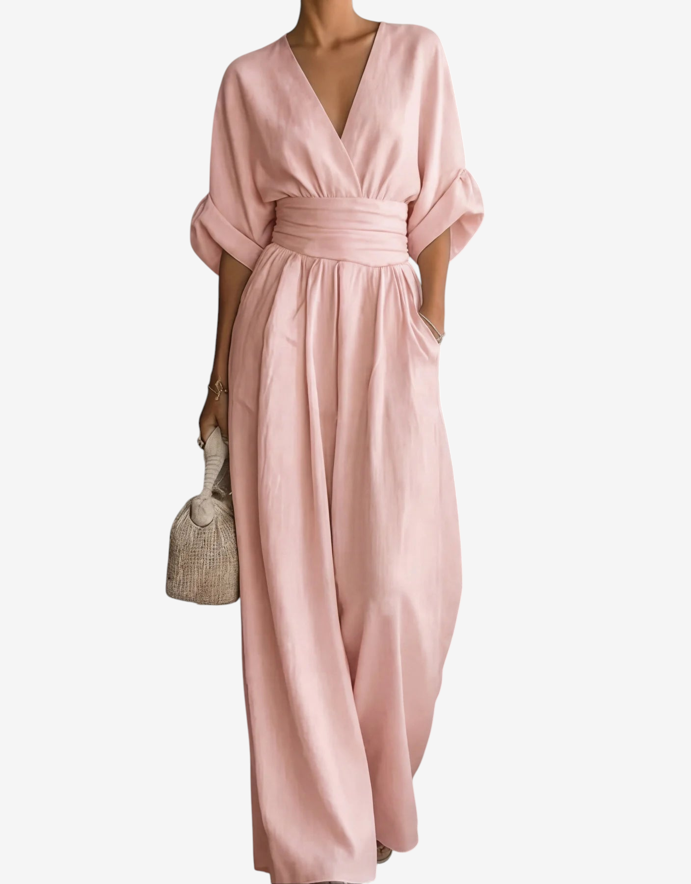 Combinaison élégante pour femme à col en V et jambes larges