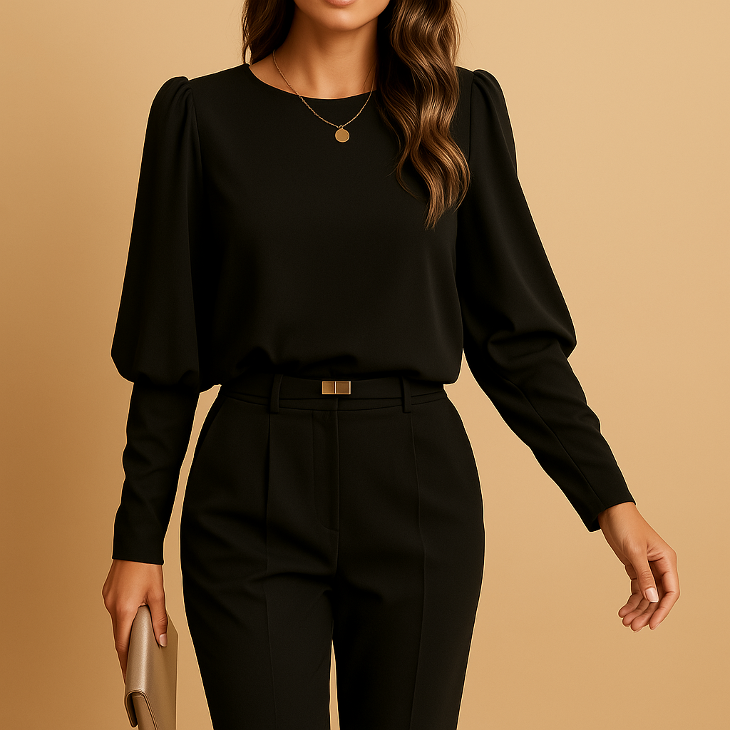 Vanessa – Elegant blouse with long sleeves, round neckline, and relaxed fit