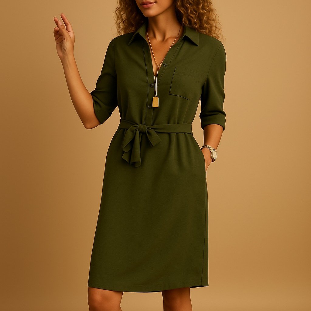 Ophelia - Camicia-abito moderna con maniche corte e cintura alta in vita