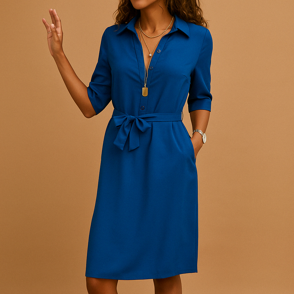 Ophelia - Camicia-abito moderna con maniche corte e cintura alta in vita