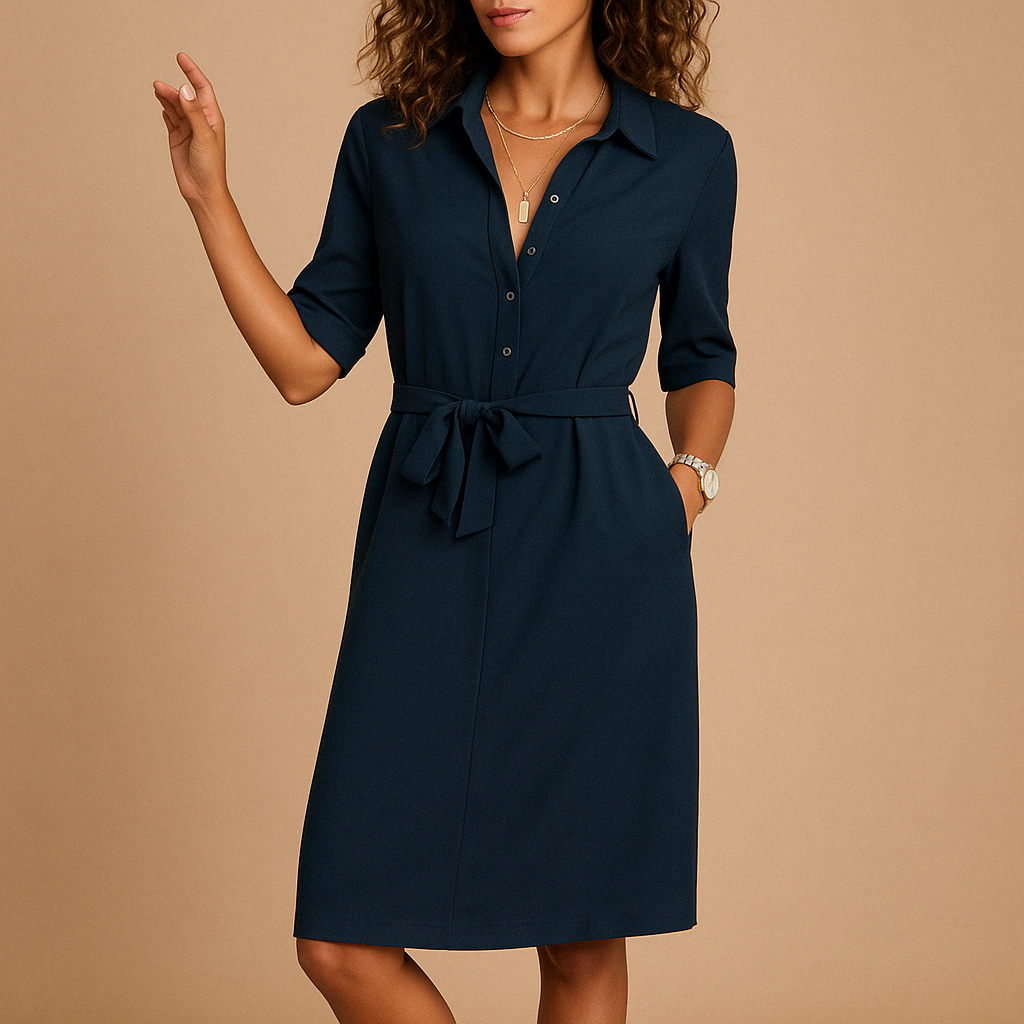 Ophelia - Camicia-abito moderna con maniche corte e cintura alta in vita