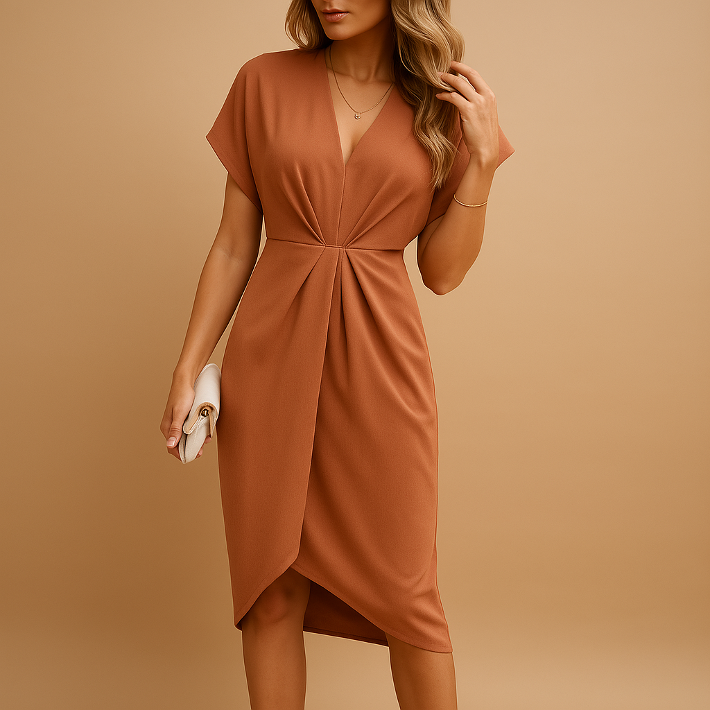 Kinsley – Elegantné midi šaty s hlbokým výstrihom do V a lichotivým strihom