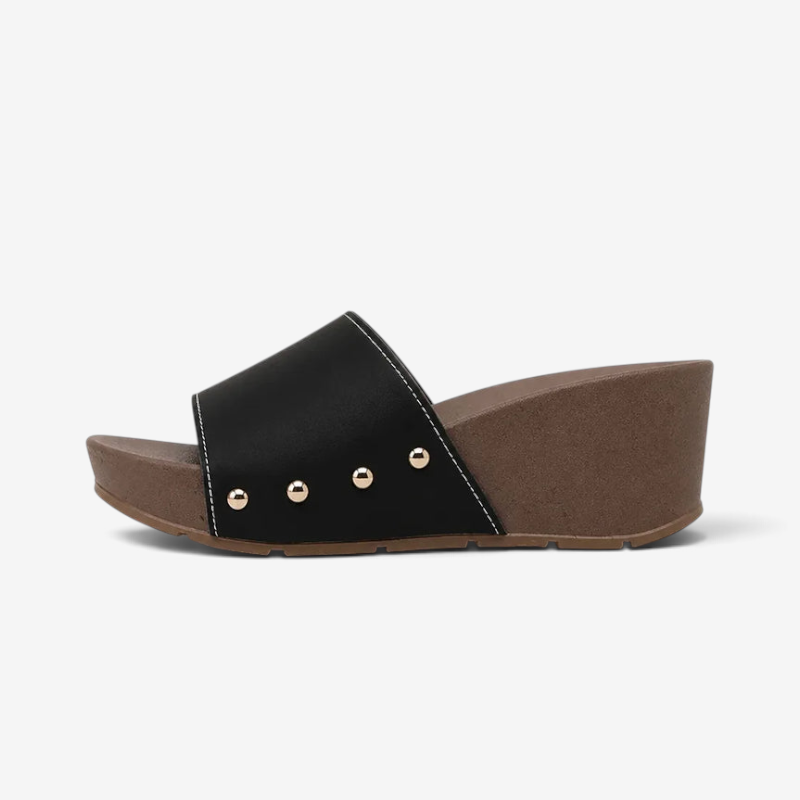 Lunarelle - Wide-Strap Wedge Mules with Studs