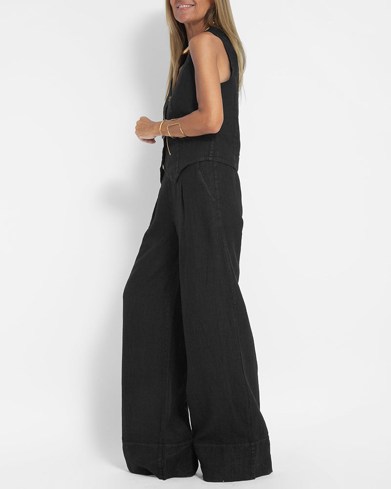 Lena - Set elegant din două piese cu pantaloni largi și vestă cu nasturi