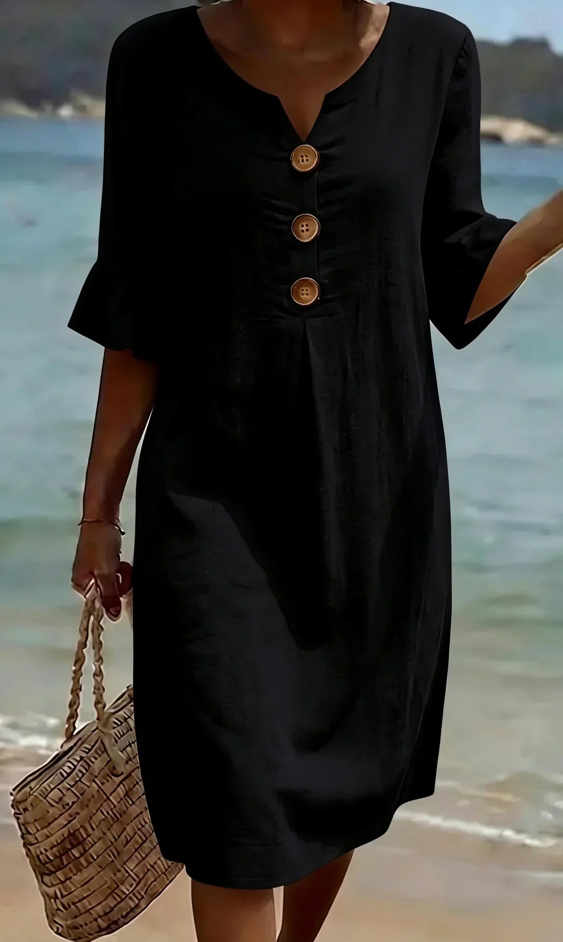 Casual Women's Linen Dress with Buttons