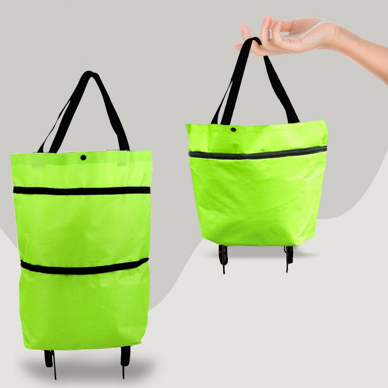 TrollyTote - Foldable shopping trolley with convertible wheelbase and compact carrying style