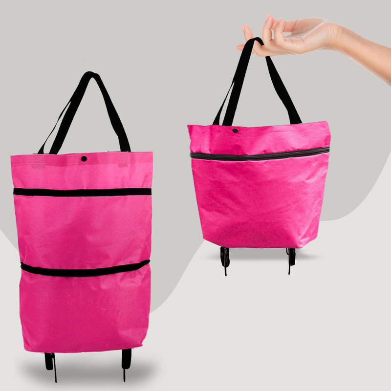 TrollyTote - Foldable shopping trolley with convertible wheelbase and compact carrying style