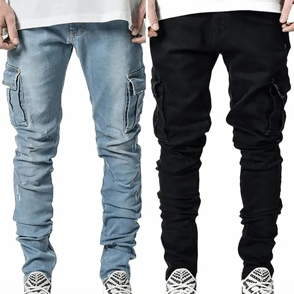 Claus - Pantaloni cargo in denim alla moda con tasche multiple