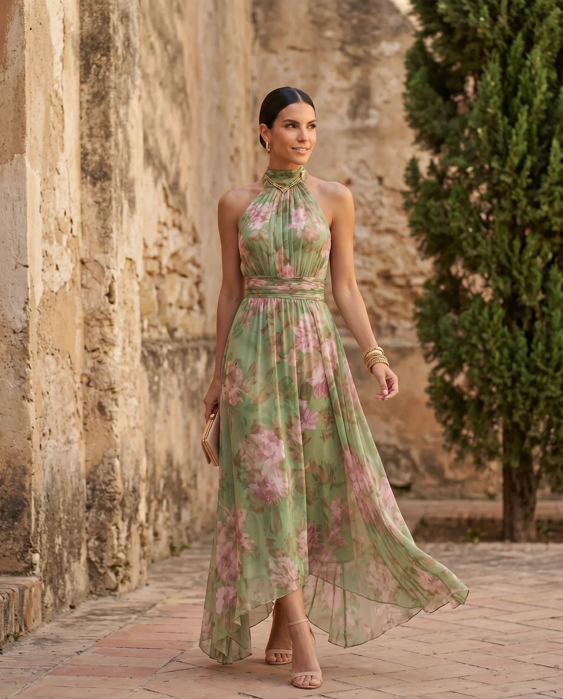 Elegant Maxi Dress with V-Neck Design