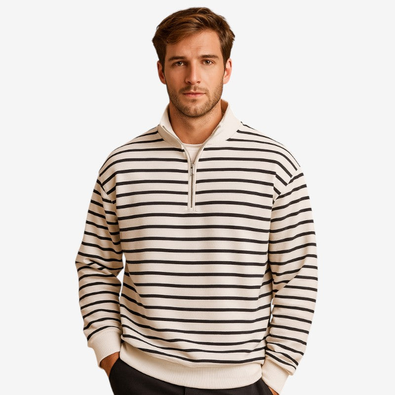 Liam - Long Sleeve Sweater with Stripe Pattern and Zipper Closure