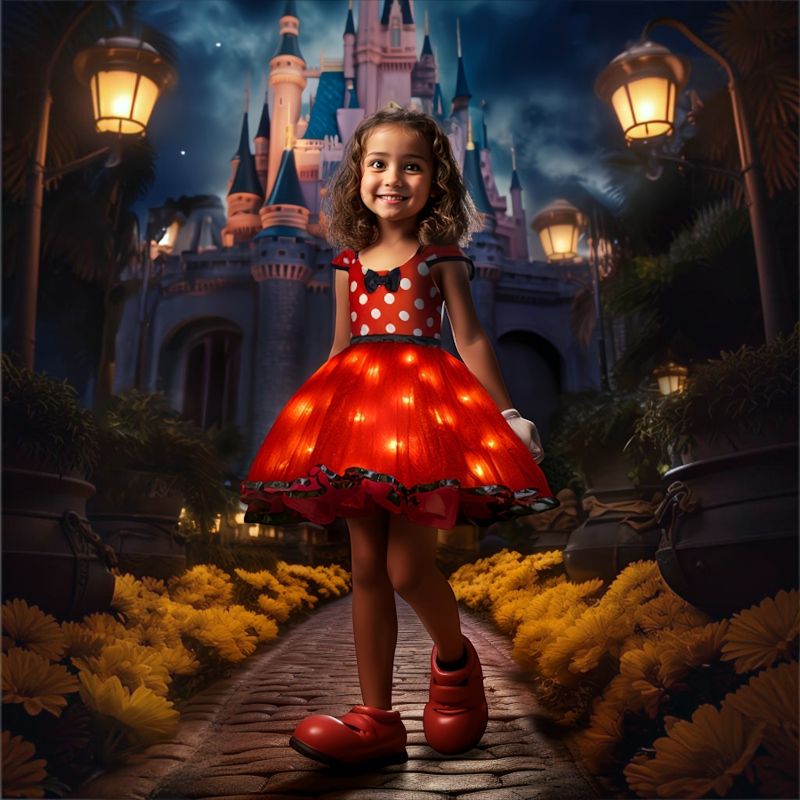 Girls' Light-Up Mouse Costume Dress with Polka Dots