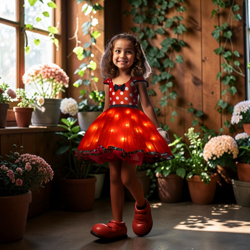 Girls' Light-Up Mouse Costume Dress with Polka Dots