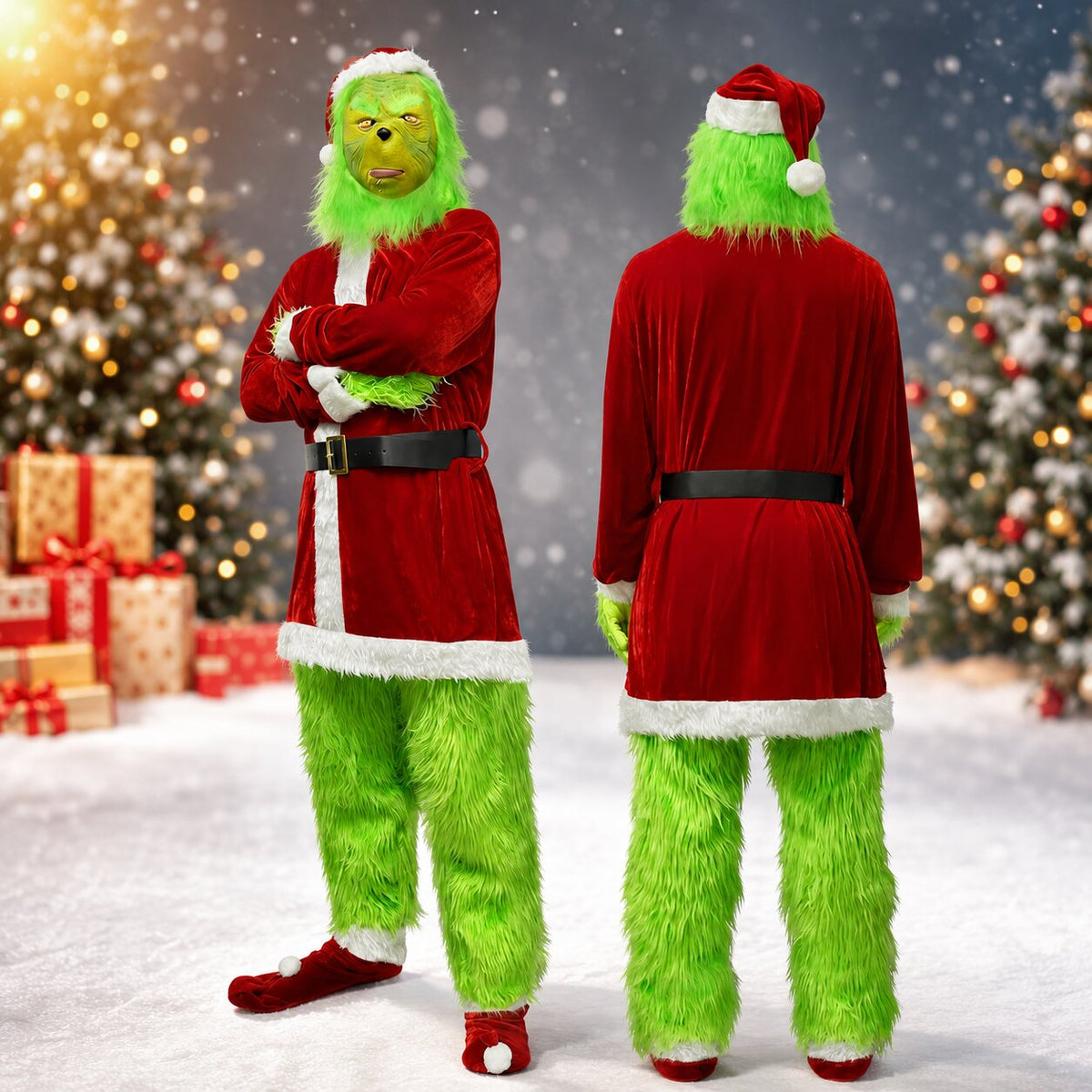 HollyGrinch - Disfraz de Grinch con máscara y atuendo navideño