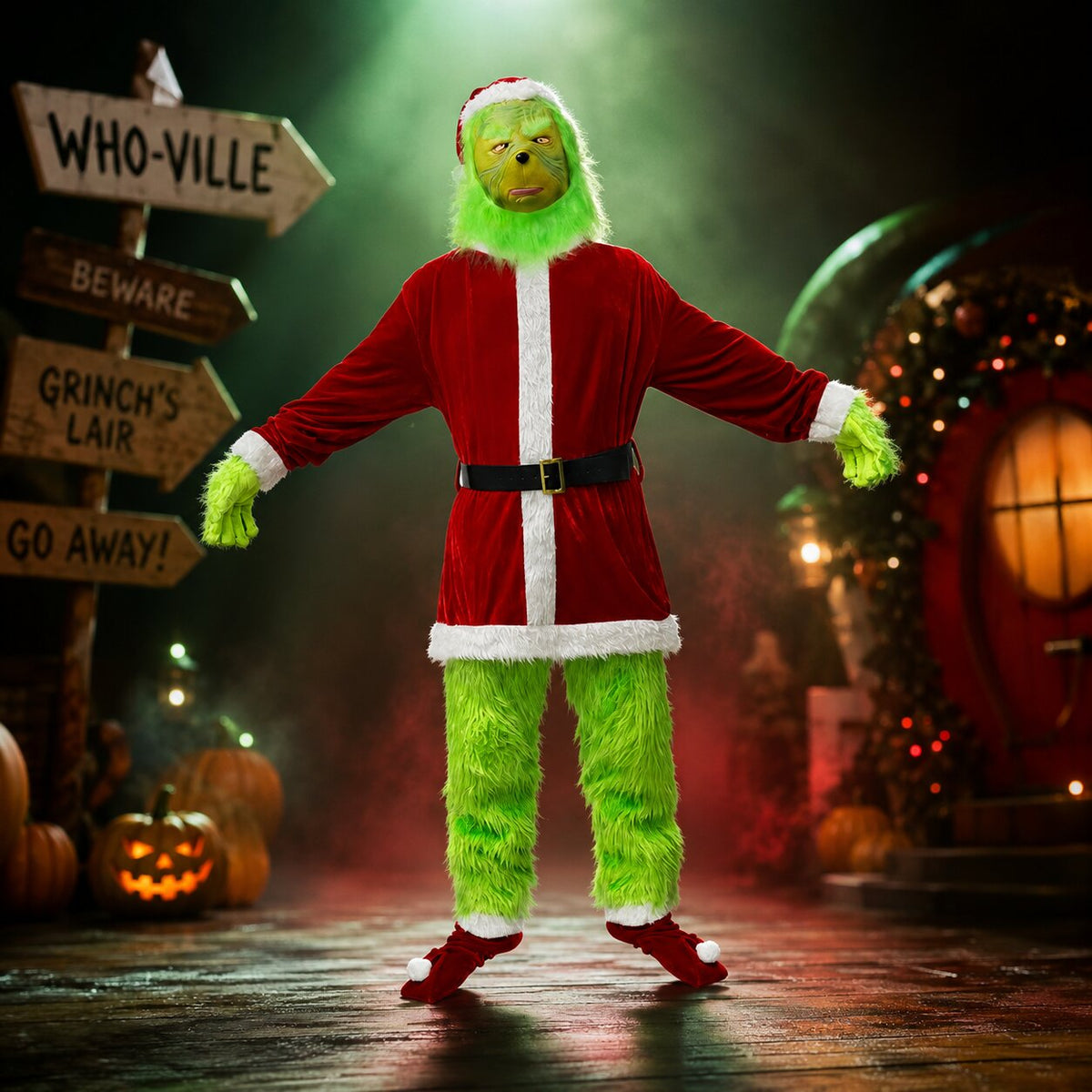 HollyGrinch - Disfraz de Grinch con máscara y atuendo navideño