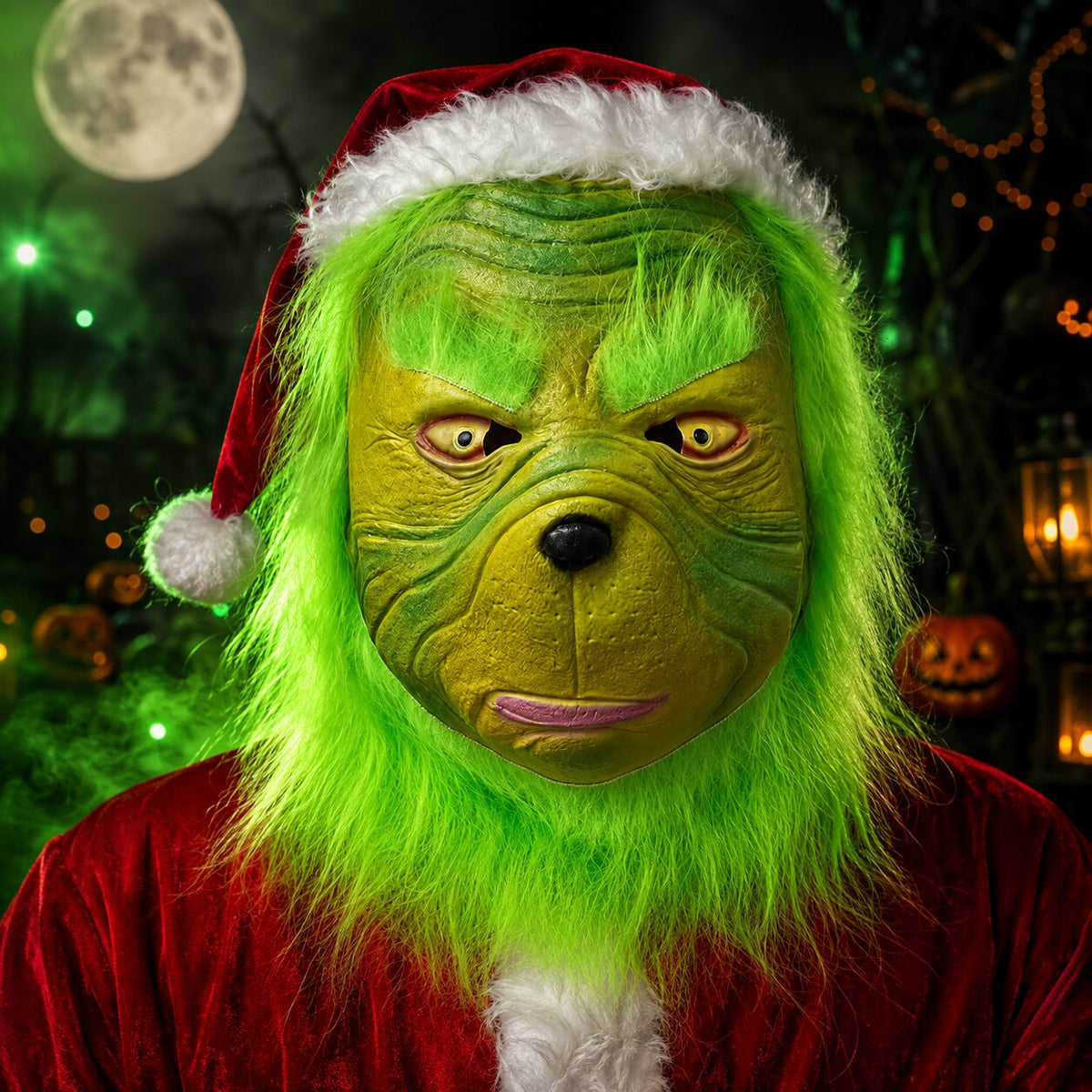 HollyGrinch - Disfraz de Grinch con máscara y atuendo navideño