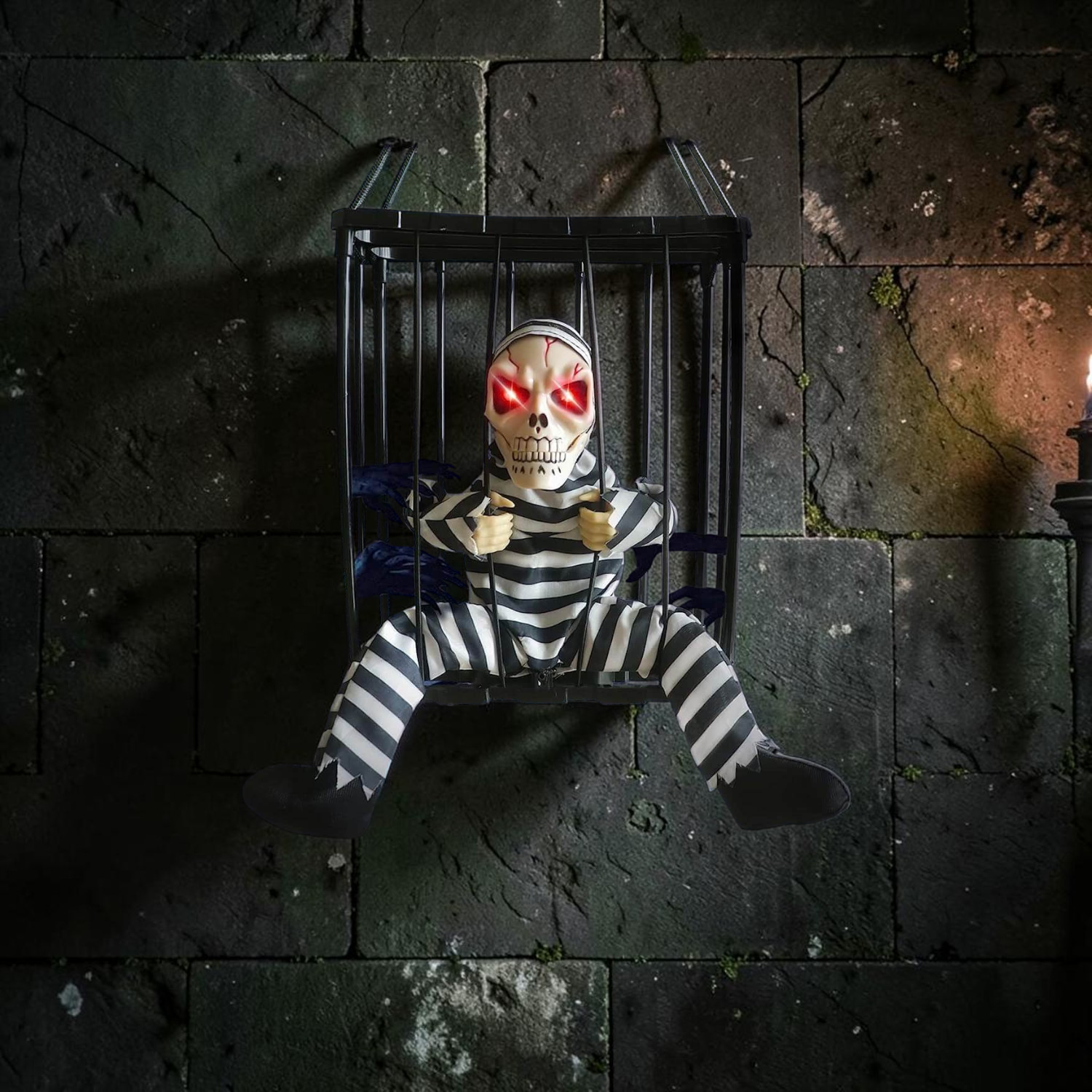 Decorazione da prigioniero scheletrico di Halloween con suoni e movimento