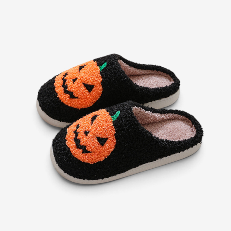 Halloween Slippers with Pumpkin Design and Warm Lining