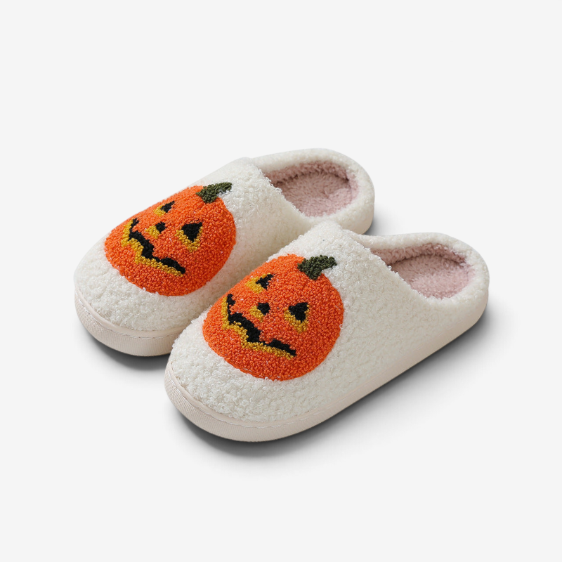Halloween Slippers with Pumpkin Design and Warm Lining