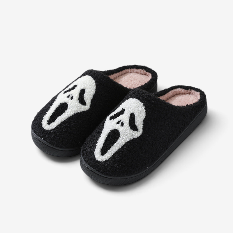 Halloween Slippers with Skull Design and Warm Lining