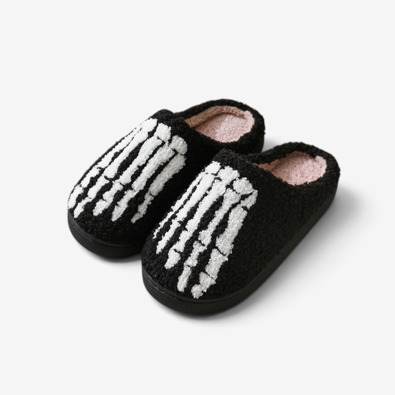 Halloween Slippers with Skull Design and Warm Lining