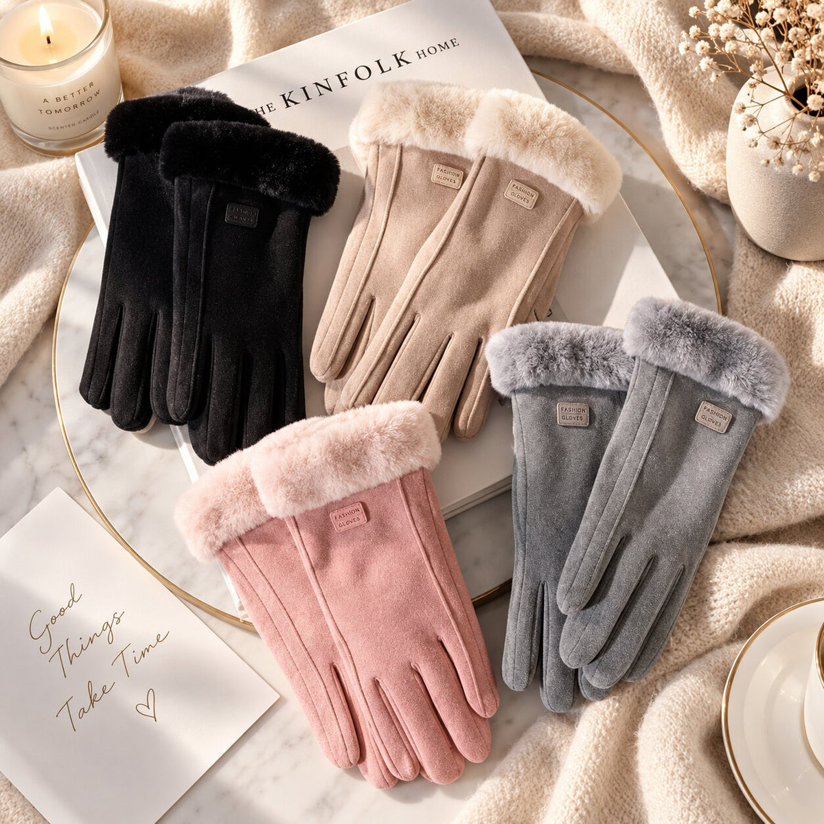 FrostMira – Guanti invernali con fodera in pelliccia sintetica e dita compatibili con touchscreen