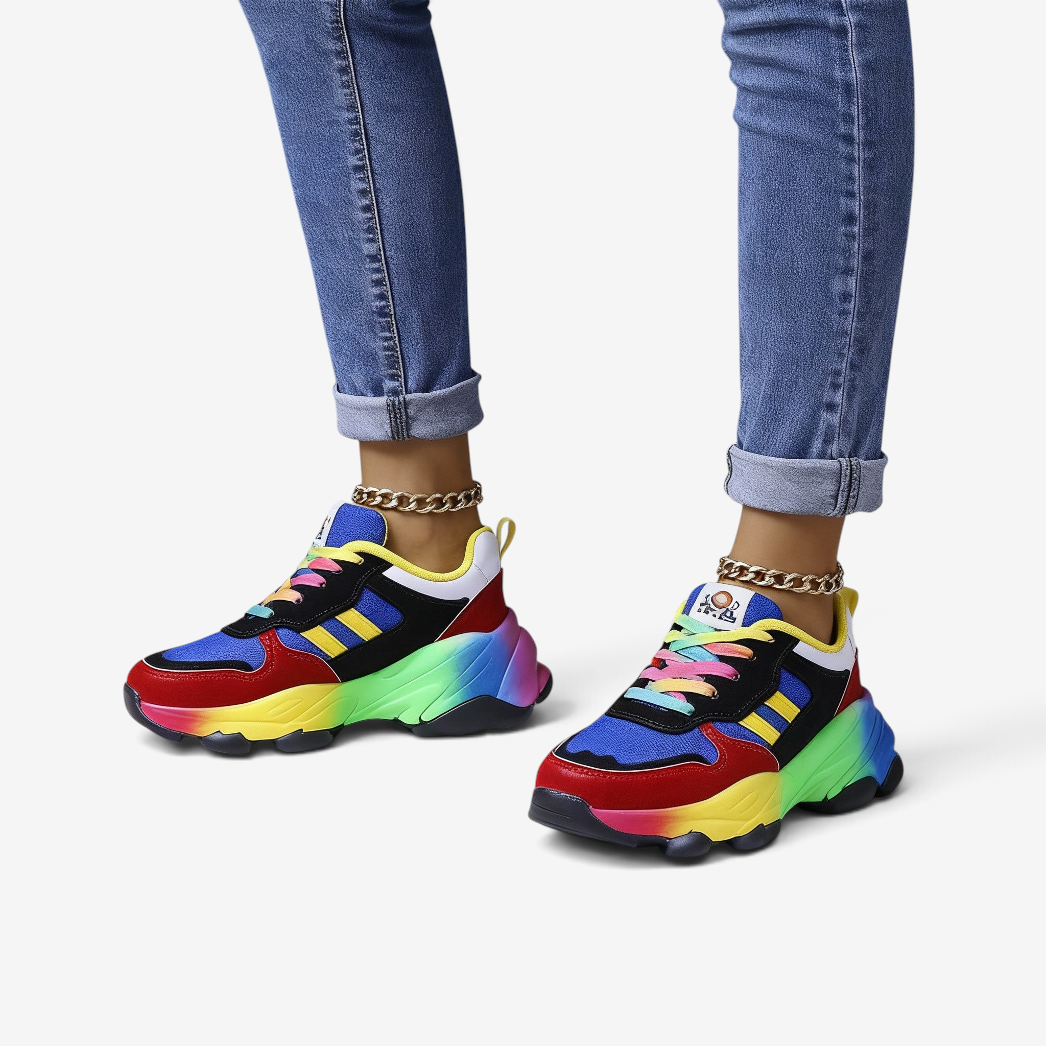 Hazel - Multi-Color Sneakers with Lace Up Closure and Cushioned Sole