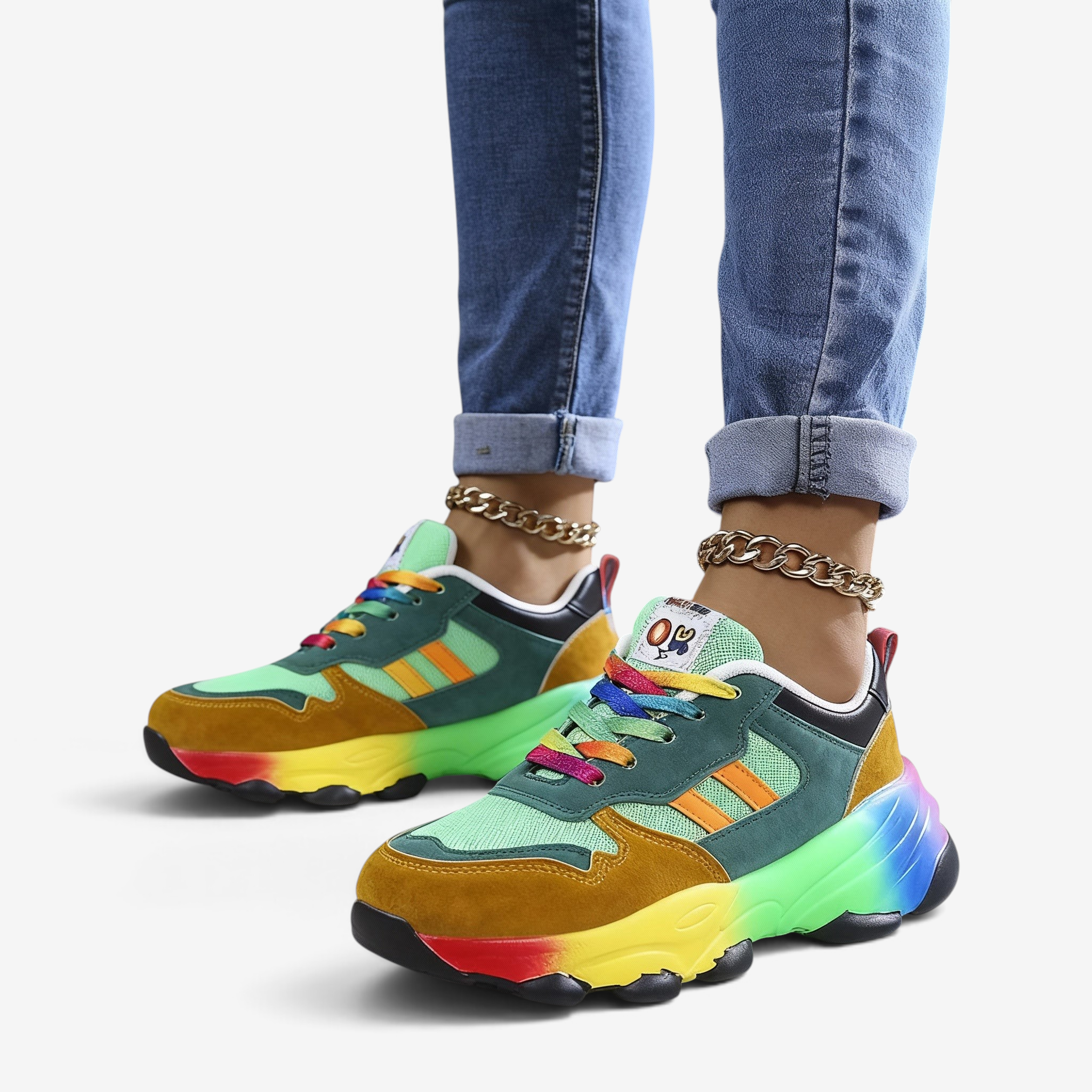Hazel - Multi-Color Sneakers with Lace Up Closure and Cushioned Sole