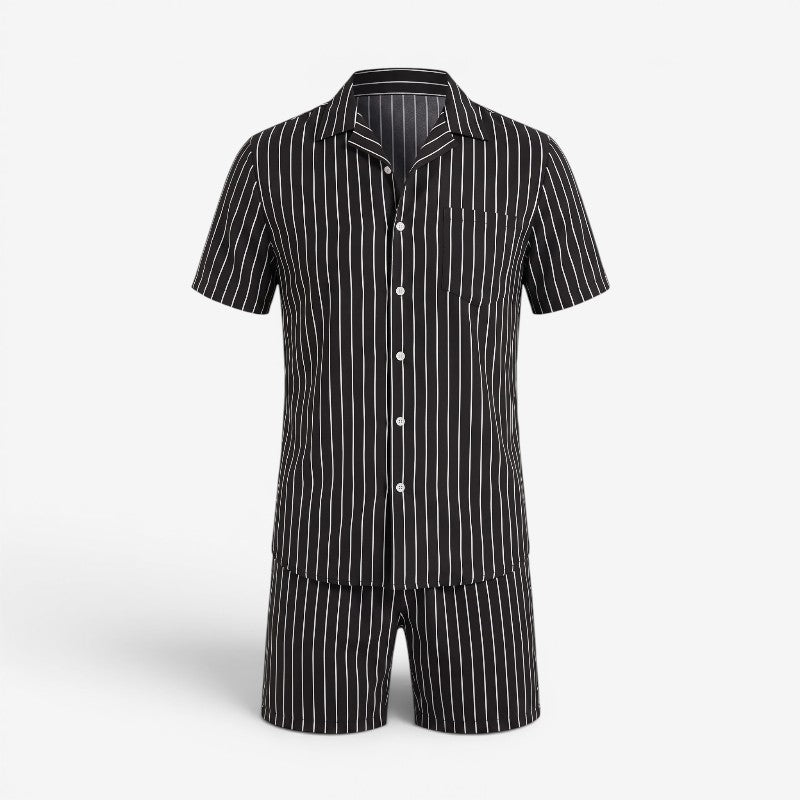 Conjunto de 2 Peças para Homem: Camisa às Riscas e Calções