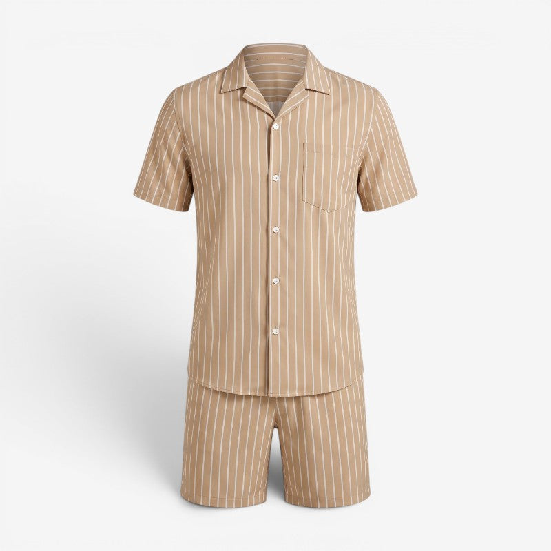 Conjunto de 2 Peças para Homem: Camisa às Riscas e Calções
