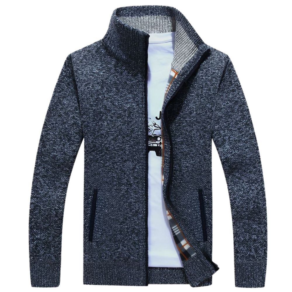 KnitMand - Pánsky kardigán so zapínaním na zips a mandarínskym golierom