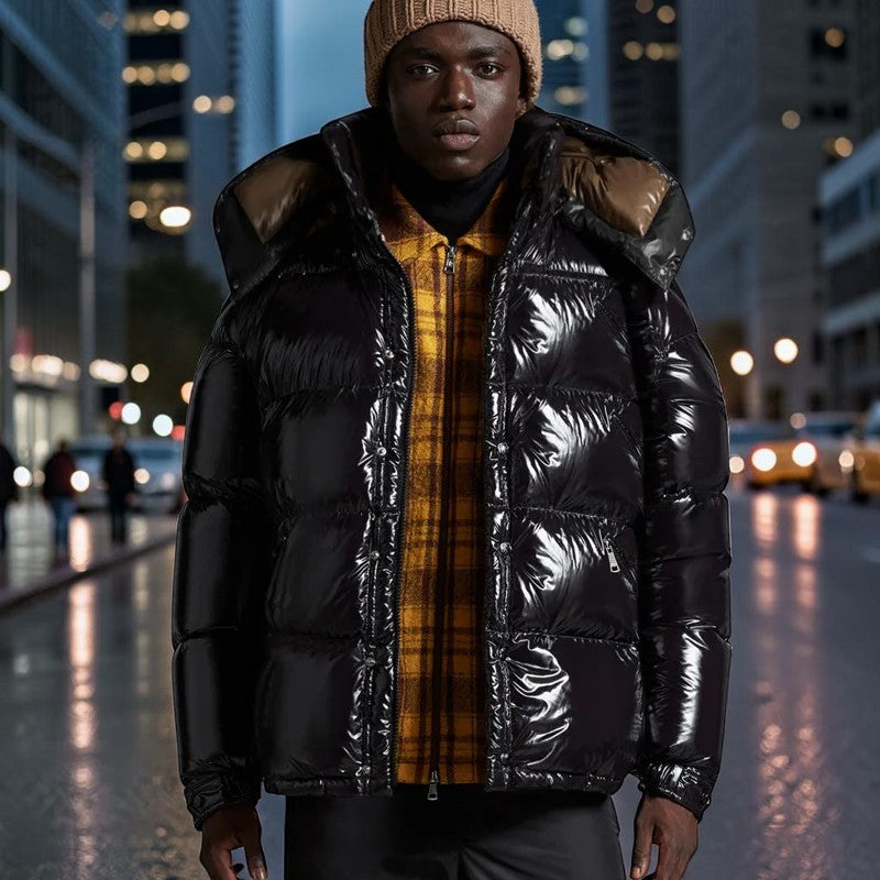Quilora - Men's Quilted Hooded Jacket with Zippered Pockets