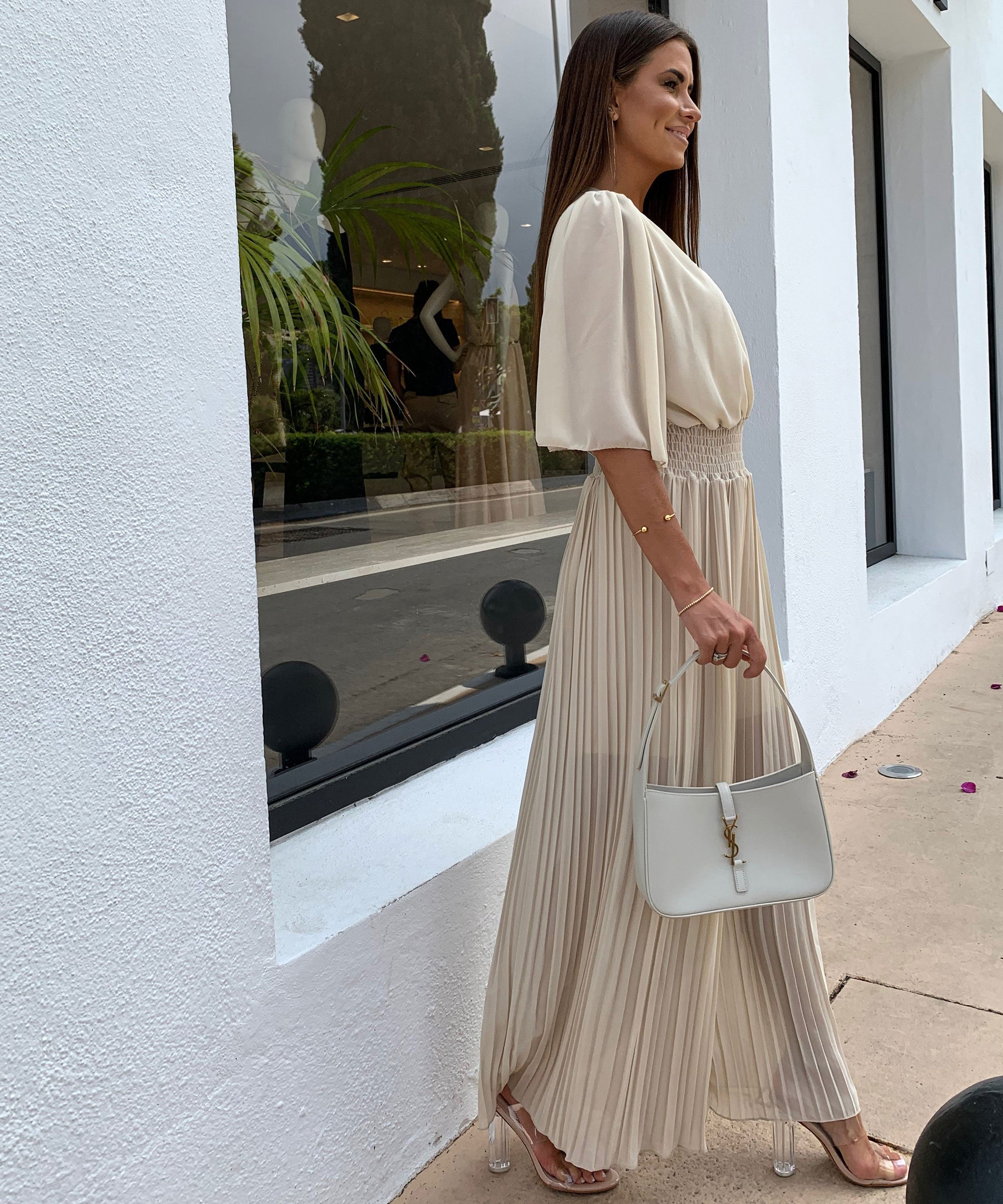 Selena - Rochie maxi elegantă plisată cu talie flatantă