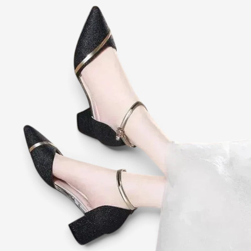 Ella - Sapatos elegantes de salto bloco com tira no tornozelo