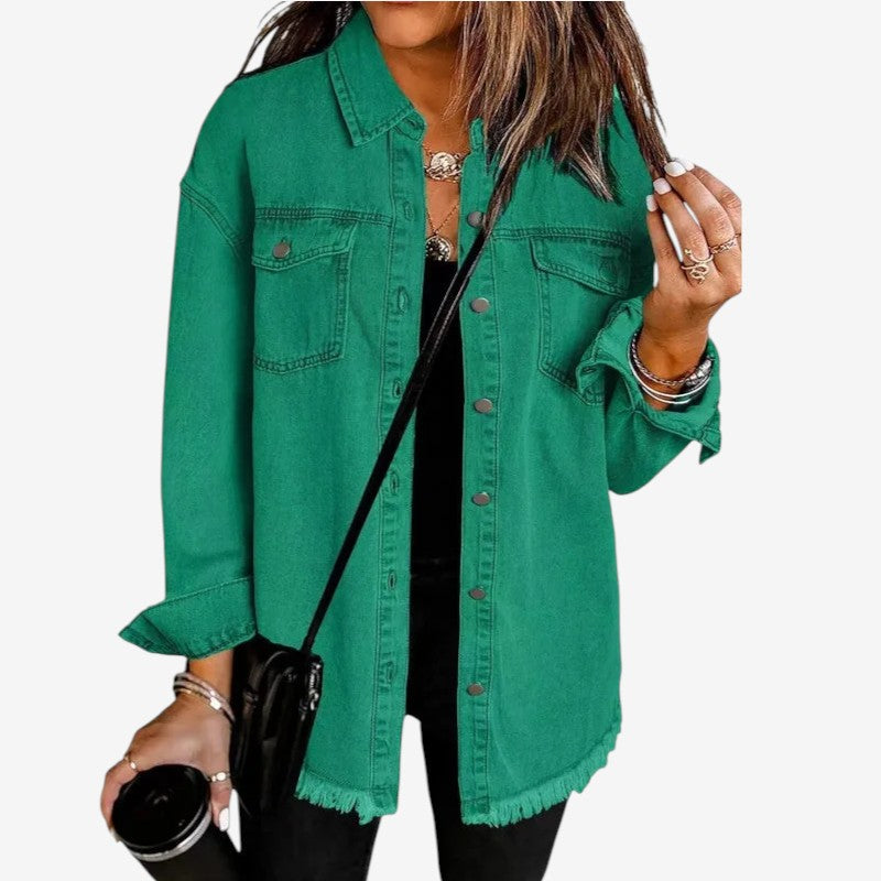 Violet - Denim Overshirt with Frayed Hem