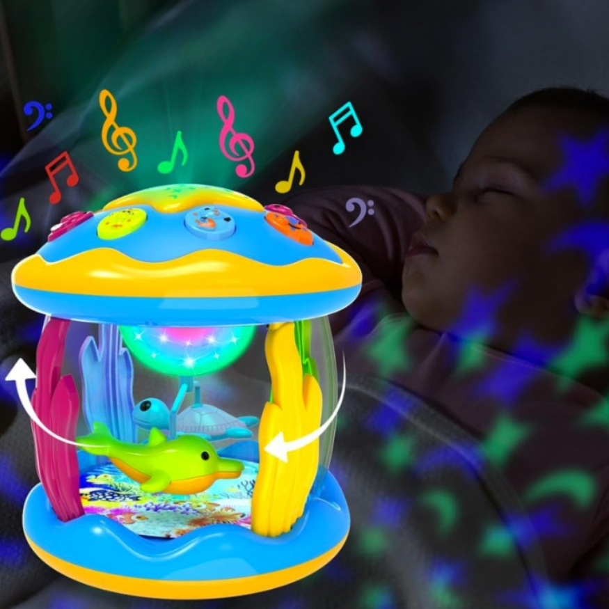 TummyGlow - Jouet tournant pour bébé avec projecteur dôme thème océan et boutons de contrôle tactile