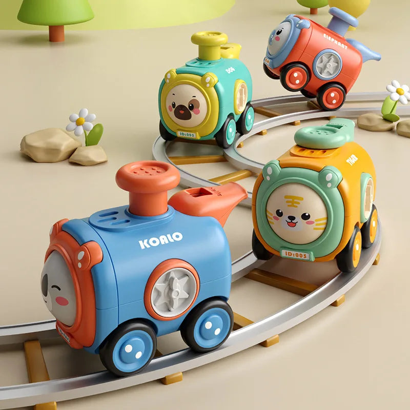 TrackMates – Animal-themed toy train with face-changing feature and whistle extension