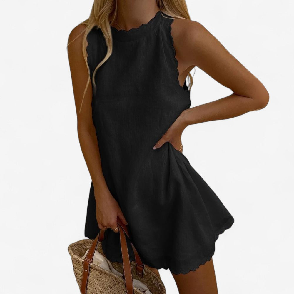 Veerle - Rochie mini fără mâneci cu guler rotund