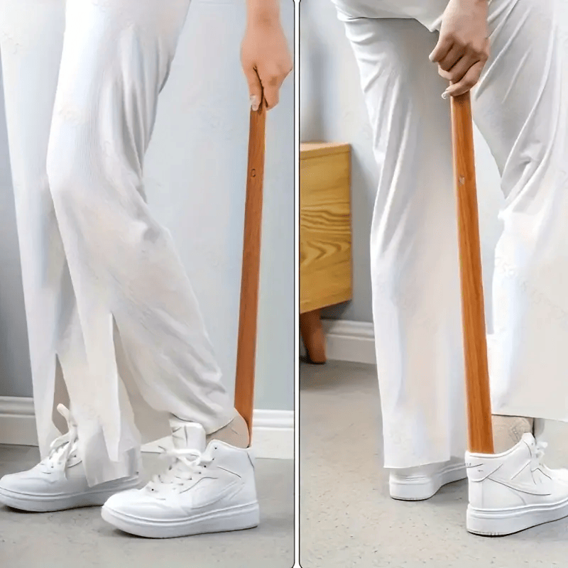 ShoeGlide - Long chausse-pied en bois avec crochet courbé et insert magnétique