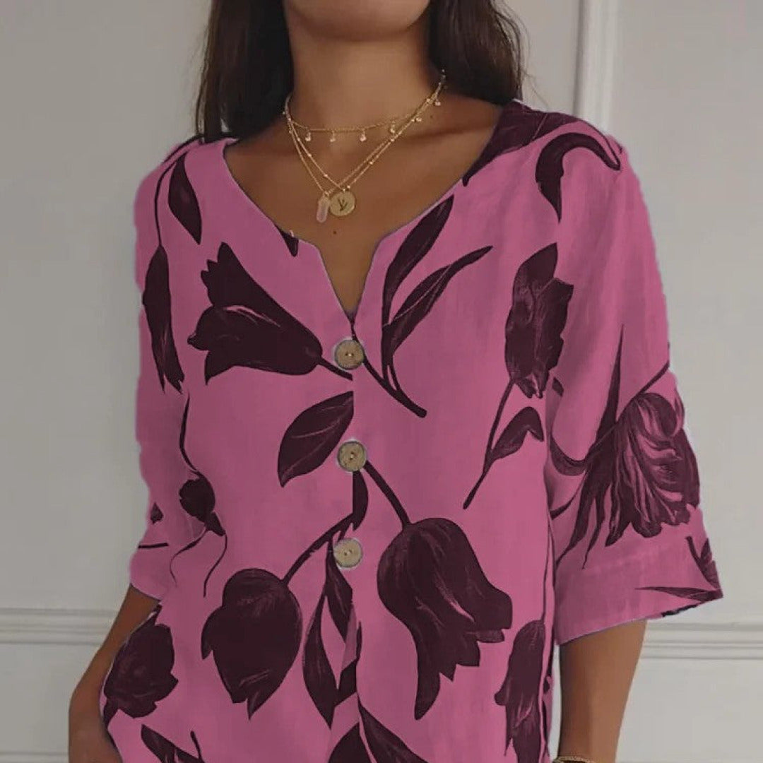 Margit - Elegant Luchtig Dames Zomer Shirt met V-hals-1