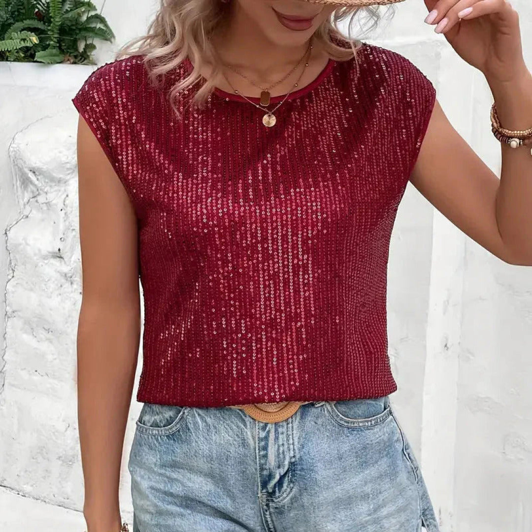 Variant image for Clarissa - Elegante Glitter Blouse Dames Mouwloos Design-21