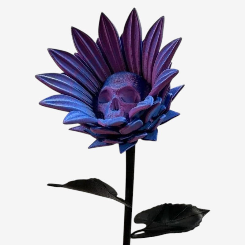 SkullBloom - Scultura di girasole con teschio e design stampato in 3D